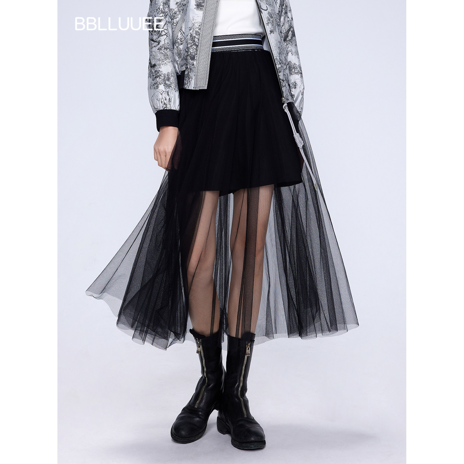 BBLLUUEE/粉蓝衣橱商场同款夏装复古双层氛围感短裤纱裙两件套女
