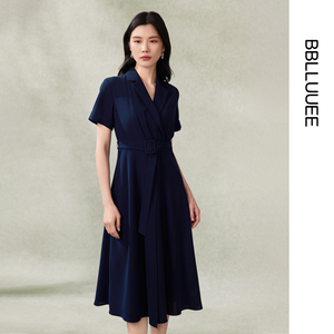 BBLLUUEE粉蓝衣橱2026夏装时尚气质西装式连衣裙女轻职场短袖裙子