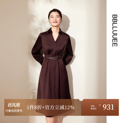 【高气场】BBLLUUEE/粉蓝衣橱2025秋新款交叠V领解构风衣式连衣裙