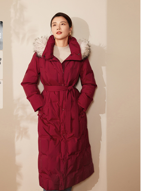 【轻奢貉绒领】BBLLUUEE粉蓝衣橱2025冬新款貉子毛领连帽羽绒服女