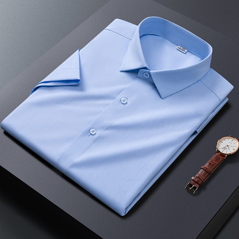 中年竹纤维短袖衬衫夏季薄款纯色半袖平纹休闲中老年人男衬衣宽松