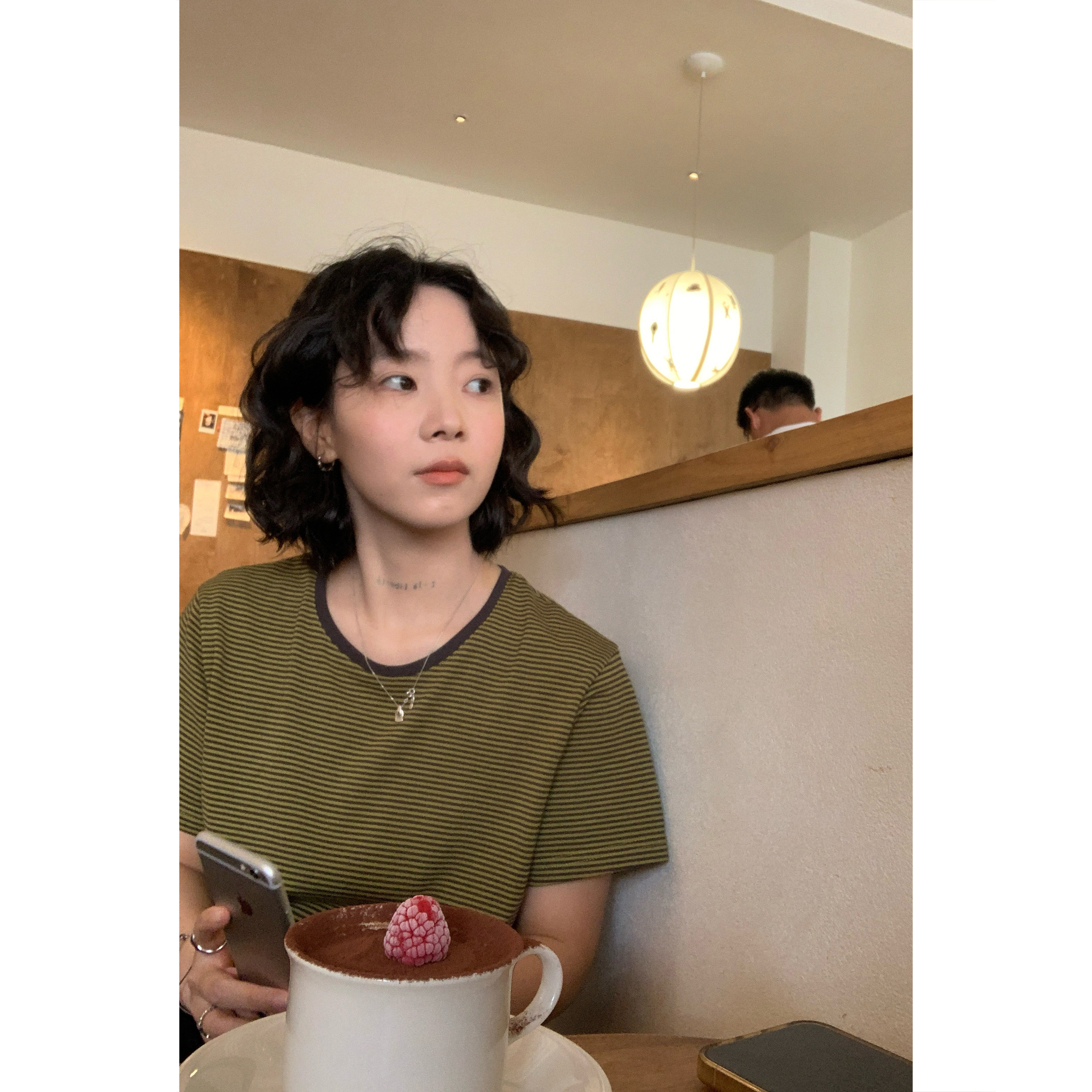 ifbeer绿色圆领条纹撞色短袖T恤宽松复古韩版ins风女上衣夏季chic