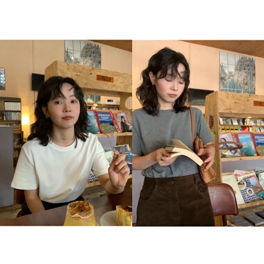 ifbeer软糯磨毛短袖白色灰色短袖T恤宽松复古韩版圆领纯色女秋冬