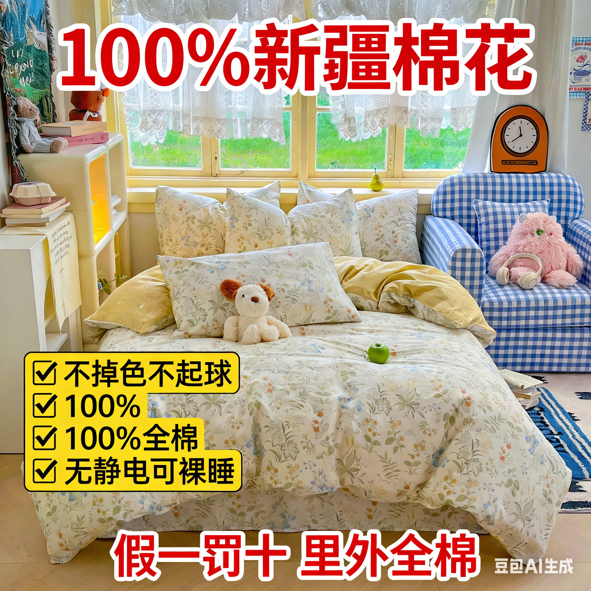 100%全棉三四件套季印花纯棉学生宿舍床单女孩床上用品单双人卡通