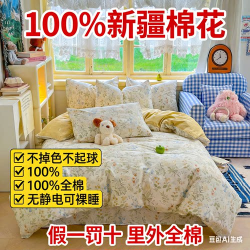 100%全棉三四件套季印花纯棉学生宿舍床单女孩床上用品单双人卡通