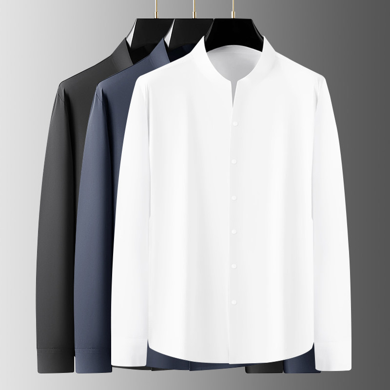 高级感商务长袖弹力免烫衬衫男