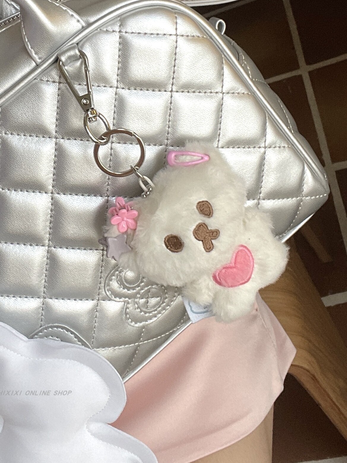 KOREAN INS STYLE LOVE PLUSH CUTE WHITE BEAR DOLL KEYCHAIN BAG PENDANT PENDANT ORNAMENT HAIRPIN