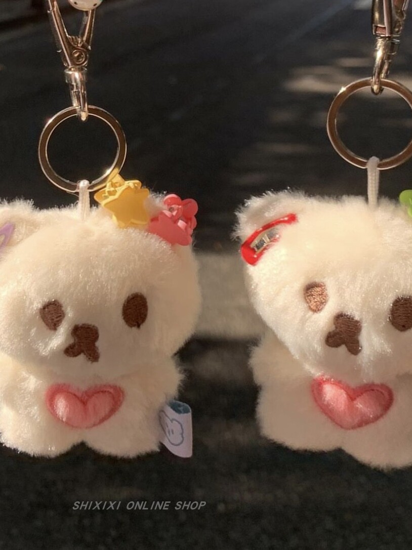 KOREAN INS STYLE LOVE PLUSH CUTE WHITE BEAR DOLL KEYCHAIN BAG PENDANT PENDANT ORNAMENT HAIRPIN