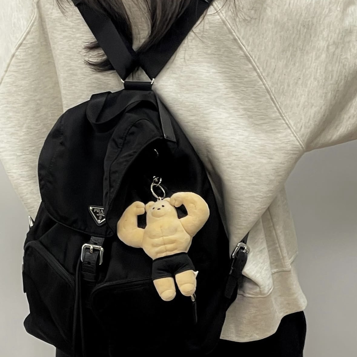CUTE PERSONALITY NICHE SPOOF STRENGTH FITNESS ABDOMINAL MUSCLES PLUSH BEAR DOLL PENDANT KEYCHAIN BAG BAG HANGING