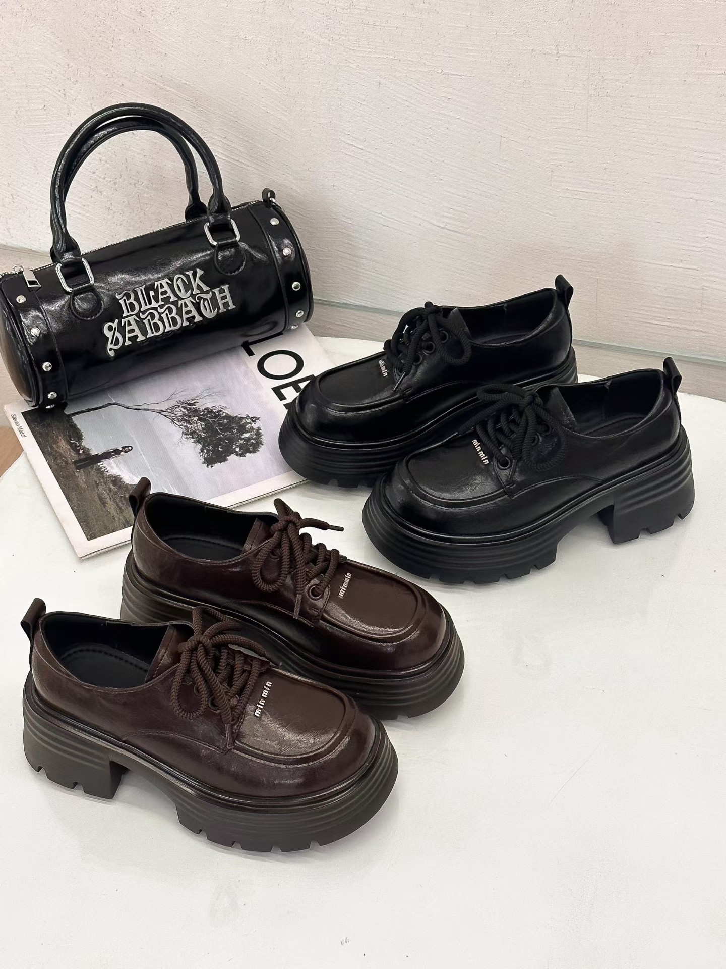 2026年新款超轻厚底乐福鞋女春款新款英伦风增高松糕单鞋黑色,女鞋,乐福鞋（豆豆鞋）,淘宝优惠券,粉丝福利购,淘宝优惠卷