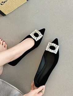 2026年新款方砖尖头细跟单鞋女韩版套脚浅口百搭舒适时尚