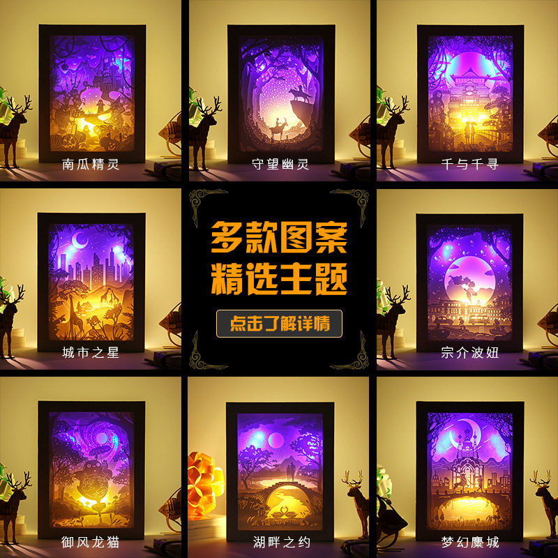 抖音同款氛围灯卧室床头装饰小台灯温馨浪漫礼物手工3D叠影纸雕灯