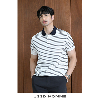 JSSDHOMME珠地棉条纹短袖POLO衫