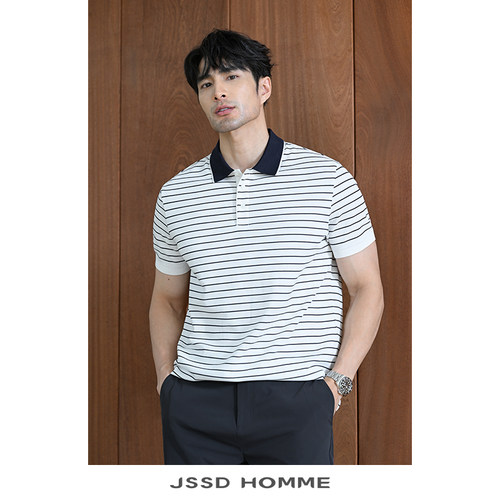 JSSDHOMME珠地棉条纹短袖POLO衫