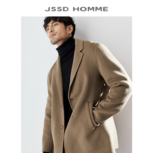 中长羊毛手工双面休闲西装领大衣