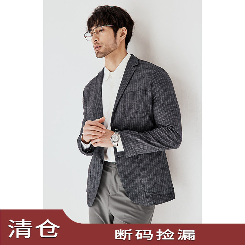 JSSD HOMME 亚麻便服西服男士秋季修身商务休闲西装男外套男款