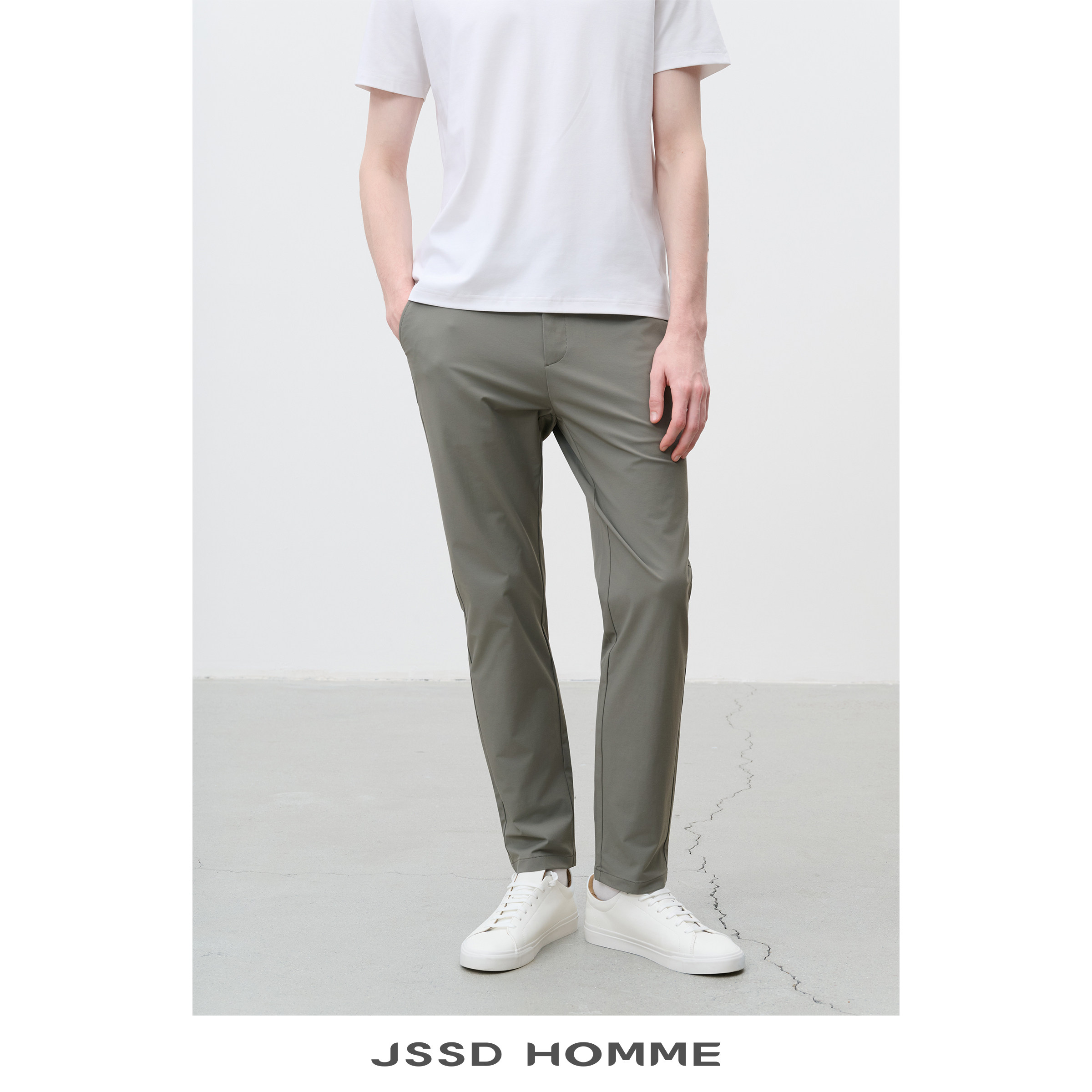 JSSD HOMME 春季透气微弹力中腰通勤直筒长裤子商务修身休闲裤男