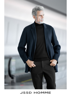 JSSD HOMME 羊毛双面呢中长款大衣男士商务西装领羊毛呢大衣外套