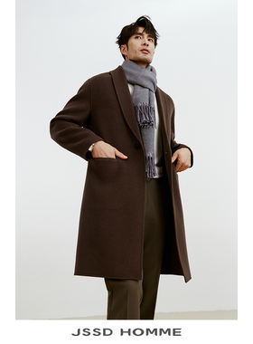 JSSD HOMME 澳洲羊毛大衣男士毛呢外套手工双面呢中长款大衣男款