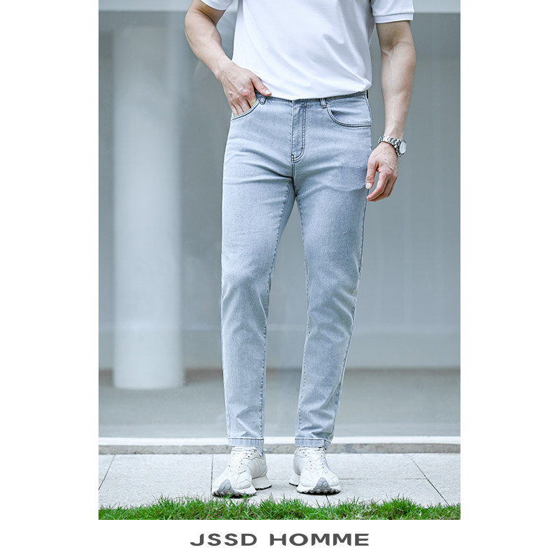 JSSD HOMME 新款浅色牛仔裤春秋季男款长裤直筒裤浅蓝牛仔裤男士