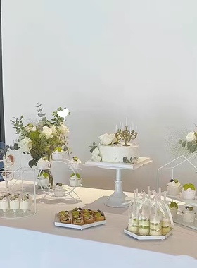 白色欧式铁艺甜品台摆件展示架蛋糕托盘冷餐茶歇摆台下午茶点心架