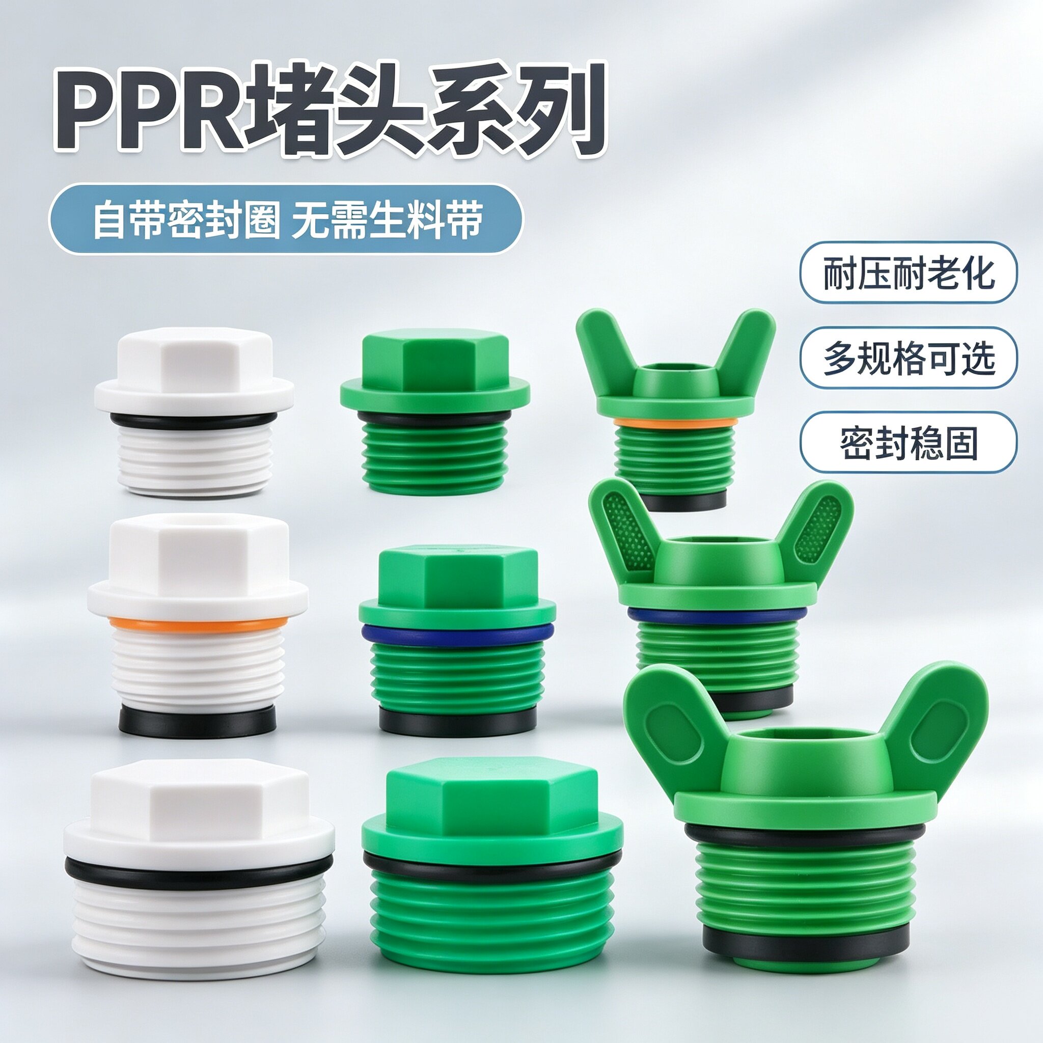 PPR内丝堵头加厚带皮圈水管堵帽4分6分1寸水管堵塞试压闷头管配件