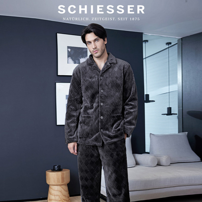 SCHIESSER舒雅23冬季新品男士法兰绒摇粒绒睡衣家居服套装21841H