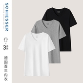 商场同款 3件装 SCHIESSER舒雅男士 舒美棉宽松V领短袖 上衣T恤