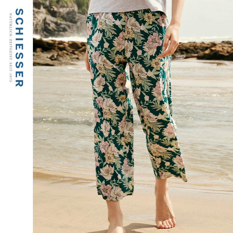 舒雅女士印花轻薄透气家居长裤