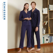 睡衣家居套装 SCHIESSER舒雅男女士同款 40S棉莫代尔翻领可外穿大码