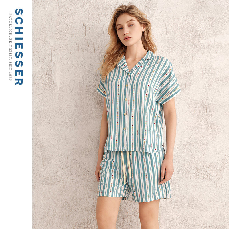 SCHIESSER舒雅25年新品女士粘纤梭织翻领条纹睡衣家居服套装,女士内衣/男士内衣/家居服,睡衣/家居服套装,淘宝优惠券,粉丝福利购,淘宝优惠卷