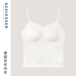 SCHIESSER舒雅26早春新品女士桑蚕丝里料带胸垫蕾丝吊带家居背心