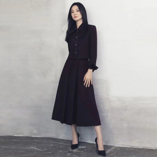 欧洲站新款宋慧乔同款通勤气质西装小外套对褶半身裙套装女高级感