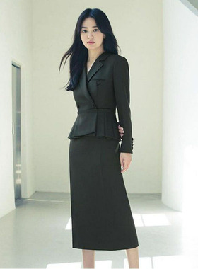 宋慧乔同款2025欧洲站高端气质双排扣西装外套包臀半身裙套装修身