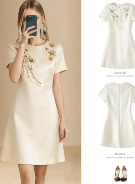 2026年春夏新款轻奢重工刺绣花朵连衣裙夏名媛气质A字裙显瘦减龄