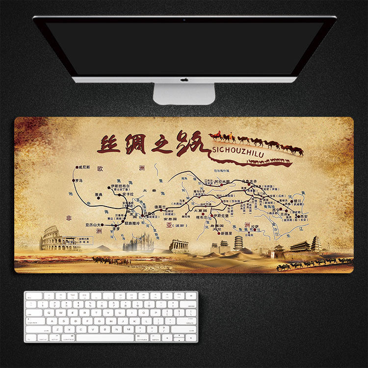 丝绸之路超大橡胶鼠标垫锁边电脑键盘书桌垫学生游戏防滑桌垫定制
