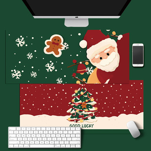 红绿圣诞节超大橡胶电脑鼠标垫锁边电脑键盘书桌垫学生游戏防滑垫