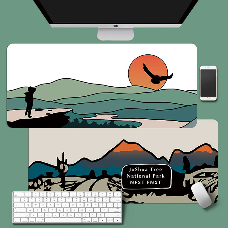 潮简约个性加州公路鼠标垫超大锁边电脑键盘书桌垫学生游戏防滑垫