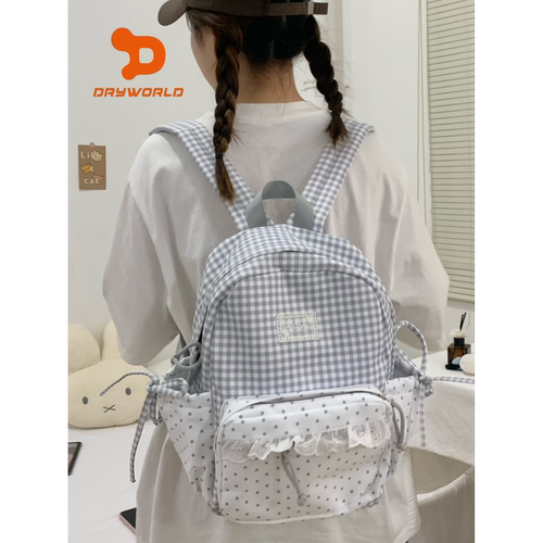 DRYWORLD日系格纹大容量双肩包