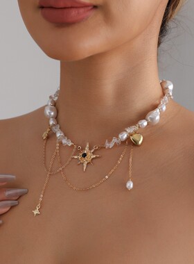 甜酷辣妹饰品八芒星项链女欧美