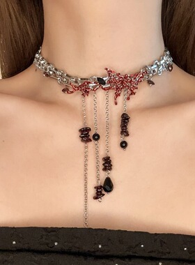 y2k辣妹红色蝴蝶链重工项链饰品