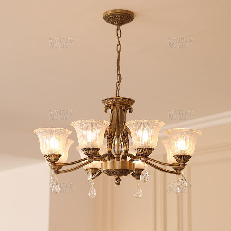 复古全铜美式客厅吊灯水晶灯 法式简欧餐厅卧室灯书房灯具