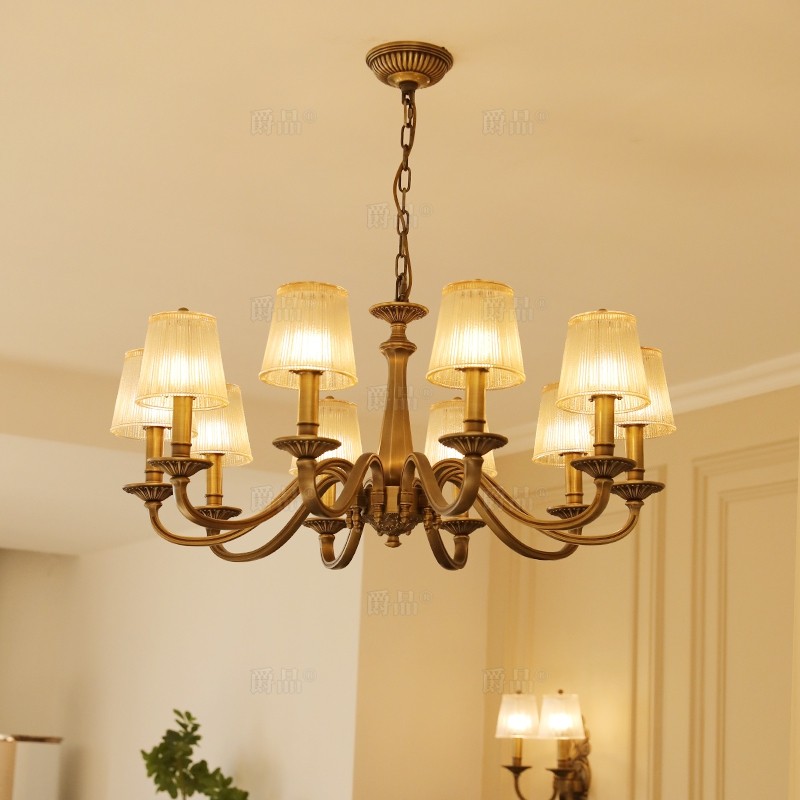 美式全铜客厅吊灯别墅灯简约大气欧式卧室吊灯复古餐厅书房灯具,家装灯饰光源,客厅吊灯,淘宝优惠券,粉丝福利购,淘宝优惠卷