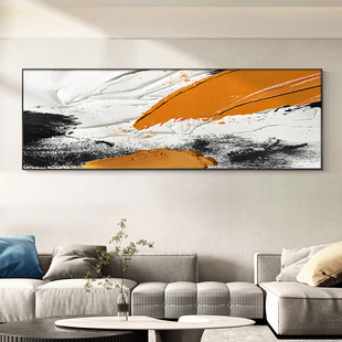 手绘大芬油画村立体肌理感沙发背景墙装饰画抽象横版卧室床头挂画