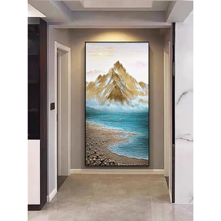 手绘油画背靠金山玄关抽象过道走廊日出海浪肌理客厅装饰沙发挂画