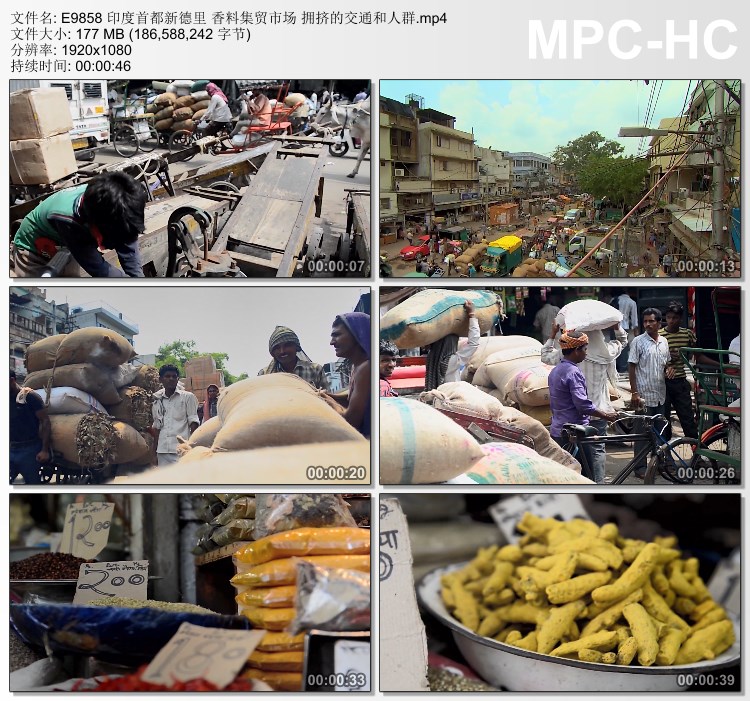 印度首都新德里 香料集贸市场拥挤的交通和人群 实拍视频素材