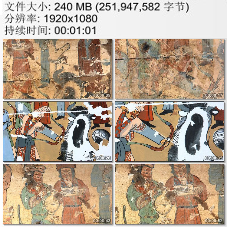 青海境内反映古代吐谷浑人生活状况壁画历史影像资料实拍视频素材