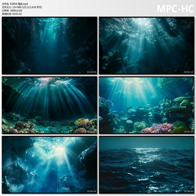 海底丁达尔效应海底世界海底透光海洋大海海底海水下AIGC视频素材