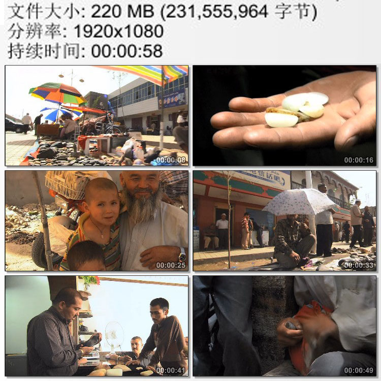 新疆和田玉石交易市场 实拍动态视频素材