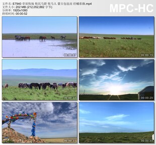 草原牧场 牧民马群牧马人 蒙古包毡房 经幡彩旗 高清实拍视频素材
